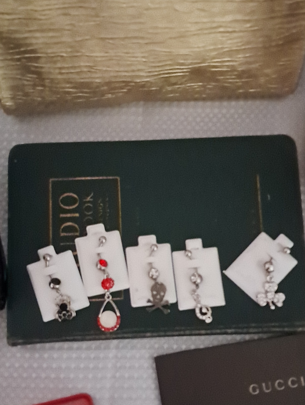 Women's Silver Charm Belly Rings with Red and Black Accents